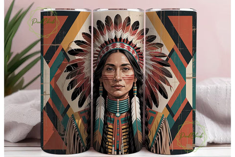 Native American Woman Tumbler Wrap Sublimation PixelChick 