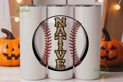 Native Baseball 20oz Tumbler Wrap Sublimation PixelChick 