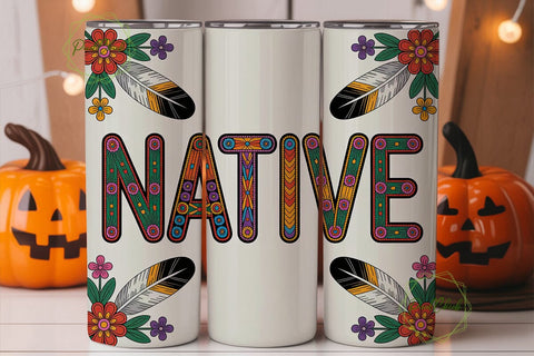 Native Beaded Design 20oz Tumbler Wrap Sublimation PixelChick 