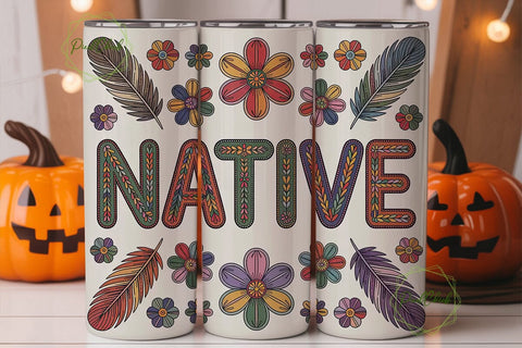 Native Beaded Design 20oz Tumbler Wrap Sublimation PixelChick 