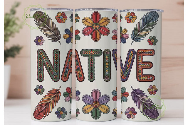 Native Beaded Design 20oz Tumbler Wrap Sublimation PixelChick 