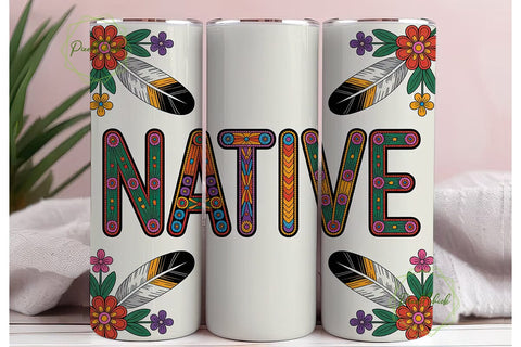 Native Beaded Design 20oz Tumbler Wrap Sublimation PixelChick 