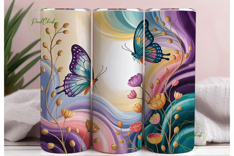 Native Butterfly Floral Tumbler Wrap Sublimation PixelChick 