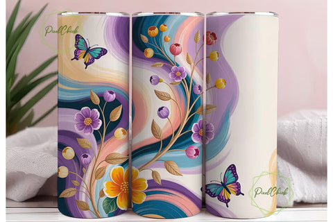 Native Butterfly Floral Tumbler Wrap Sublimation PixelChick 