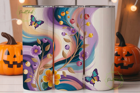 Native Butterfly Floral Tumbler Wrap Sublimation PixelChick 