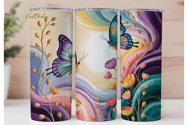 Native Butterfly Floral Tumbler Wrap Sublimation PixelChick 