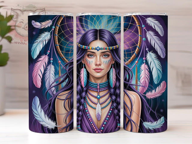 Native Dreamcatcher Woman Tumbler Wrap, Native American Tumbler, Indian Dreamcatcher Sublimation, Tribal Woman Cup, Indigenous Art Drinkware, Boho Dreamcatcher Mug, Cultural Heritage Digital Sublimation Lara' s Designs 