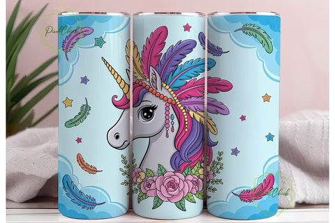 Native Girl Unicorn Tumbler Wrap Sublimation PixelChick 