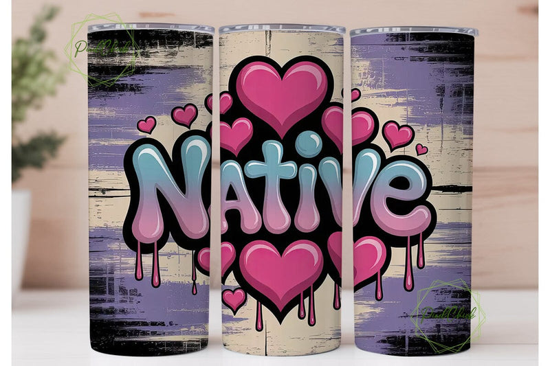 Native Graffiti Hearts 20oz Tumbler Sublimation PixelChick 