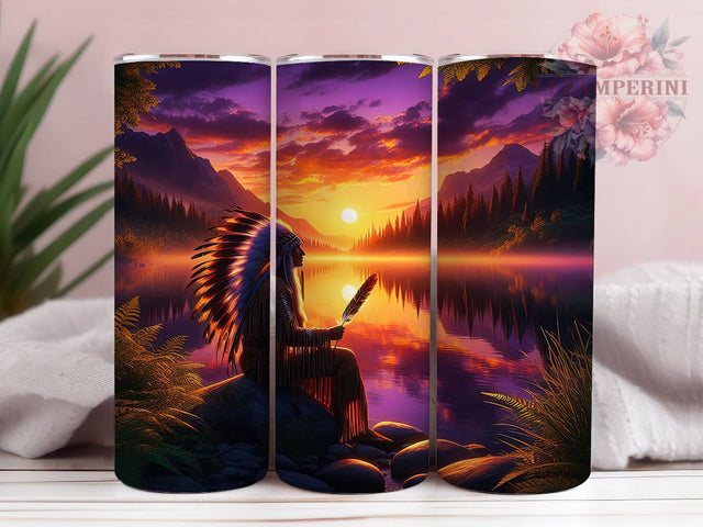 Native Sunset River Tumbler Wrap, Meditating Native Tumbler, Tribal Camping Sublimation, Indigenous Sunset Cup, Spiritual River Drinkware, Native Heritage Mug, Cultural Camping Digital Sublimation Li Zamperini 