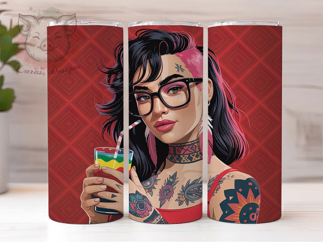 Native Tattooed Woman Tumbler Wrap, Coffee Woman Tumbler, Tribal Tattoo Sublimation, Indigenous Woman Cup, Boho Coffee Drinkware, Tattoo Art Mug, Cultural Coffee Digital Sublimation Lara' s Designs 