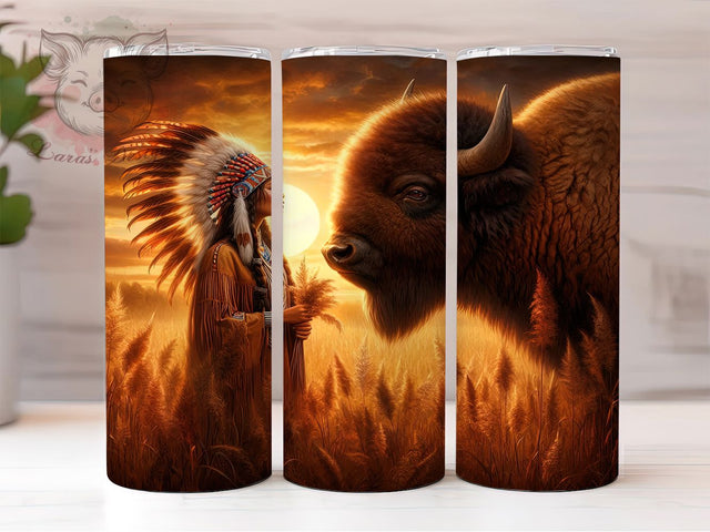 Native Tribal Buffalo Tumbler Wrap, American Buffalo Tumbler, Tribal Buffalo Sublimation, Native Buffalo Cup, Western Buffalo Drinkware, Rustic Buffalo Mug, Cultural Buffalo Digital Sublimation Lara' s Designs 