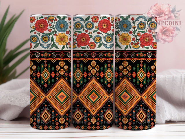 Native Tribal Floral Tumbler Wrap, Native Floral Tumbler, Tribal Flower Sublimation, Cultural Heritage Cup, Boho Floral Drinkware, Ethnic Flower Mug, Indigenous Art Digital Sublimation Li Zamperini 