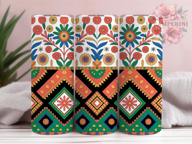 Native Tribal Floral Tumbler Wrap, Native Floral Tumbler, Tribal Flower Sublimation, Cultural Heritage Cup, Boho Floral Drinkware, Ethnic Flower Mug, Indigenous Art Digital Sublimation Li Zamperini 