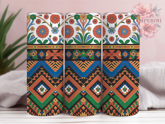 Native Tribal Floral Tumbler Wrap, Native Floral Tumbler, Tribal Flower Sublimation, Cultural Heritage Cup, Boho Floral Drinkware, Ethnic Flower Mug, Indigenous Art Digital Sublimation Li Zamperini 