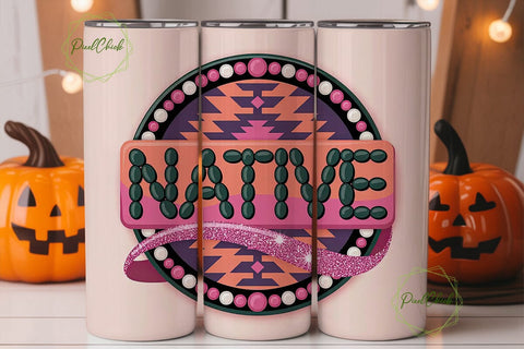 Native Tribal Pink Glitter 20oz Tumbler Sublimation PixelChick 