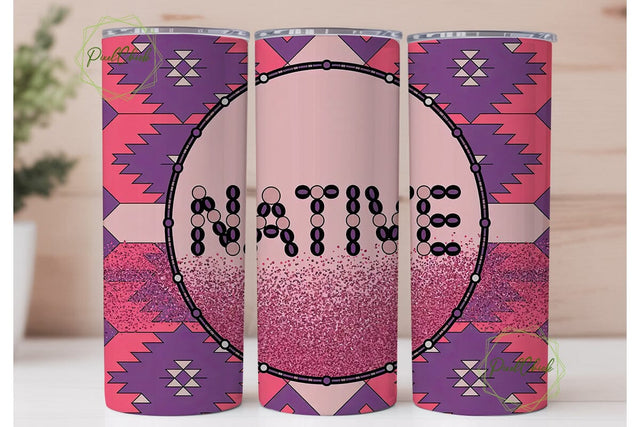 Native Tribal Pink Glitter 20oz Tumbler Sublimation PixelChick 