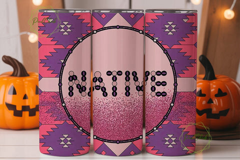 Native Tribal Pink Glitter 20oz Tumbler Sublimation PixelChick 