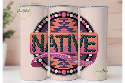 Native Tribal Pink Glitter 20oz Tumbler Sublimation PixelChick 