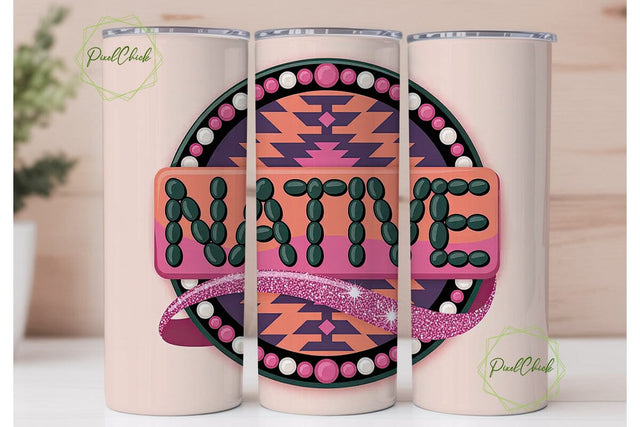 Native Tribal Pink Glitter 20oz Tumbler Sublimation PixelChick 