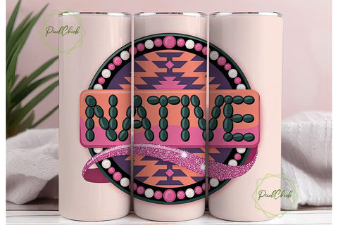 Native Tribal Pink Glitter 20oz Tumbler Sublimation PixelChick 