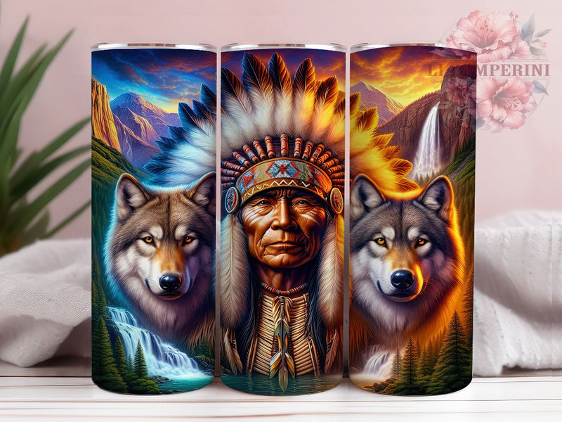 Native Tribal Warrior Wolf Tumbler Wrap, Tribal Wolf Tumbler ...