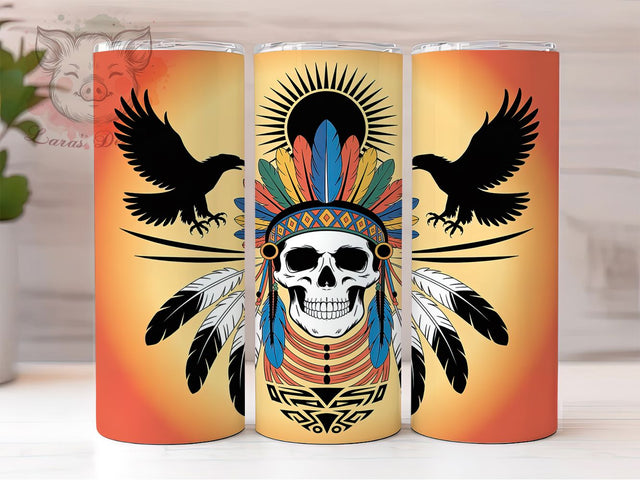 Native Tribal Western Skull Tumbler Wrap, Western Skull Tumbler, Tribal Skull Sublimation, Rustic Western Cup, Cowboy Skull Drinkware, Indigenous Skull Mug, Cultural Skull Digital Sublimation Lara' s Designs 