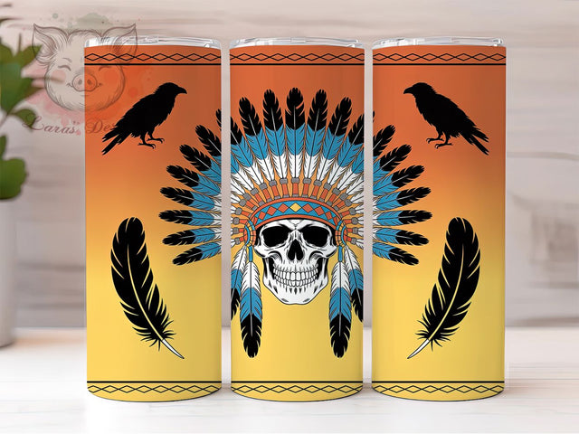 Native Tribal Western Skull Tumbler Wrap, Western Skull Tumbler, Tribal Skull Sublimation, Rustic Western Cup, Cowboy Skull Drinkware, Indigenous Skull Mug, Cultural Skull Digital Sublimation Lara' s Designs 