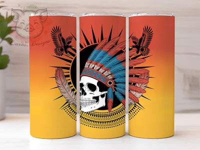 Native Tribal Western Skull Tumbler Wrap, Western Skull Tumbler, Tribal Skull Sublimation, Rustic Western Cup, Cowboy Skull Drinkware, Indigenous Skull Mug, Cultural Skull Digital Sublimation Lara' s Designs 