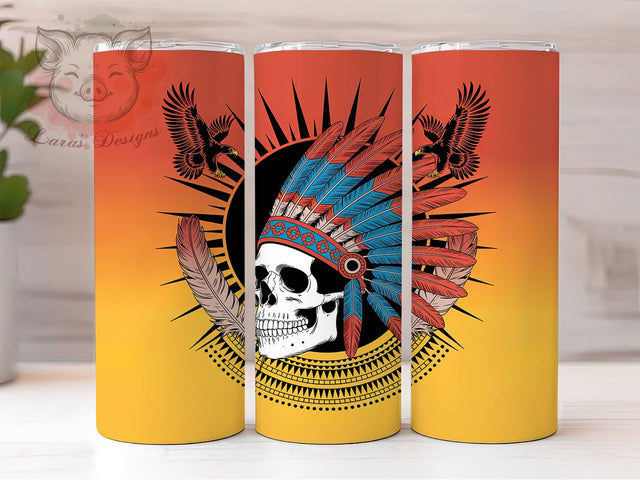 Native Tribal Western Skull Tumbler Wrap, Western Skull Tumbler, Tribal Skull Sublimation, Rustic Western Cup, Cowboy Skull Drinkware, Indigenous Skull Mug, Cultural Skull Digital Sublimation Lara' s Designs 