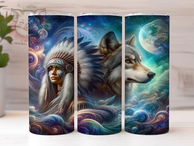 Native Tribal Wolf Woman Tumbler Wrap, Tribal Wolf Tumbler, Indigenous Woman Sublimation, Wolf Spirit Cup, Native Heritage Drinkware, Cultural Wolf Mug, Ethnic Wolf Digital Sublimation Lara' s Designs 