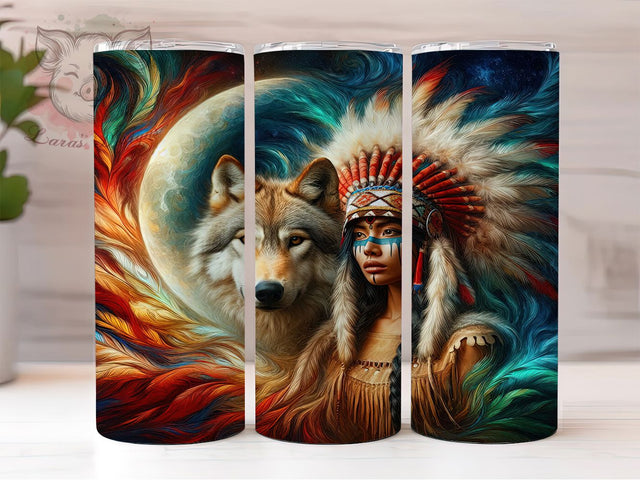 Native Tribal Wolf Woman Tumbler Wrap, Tribal Wolf Tumbler, Indigenous Woman Sublimation, Wolf Spirit Cup, Native Heritage Drinkware, Cultural Wolf Mug, Ethnic Wolf Digital Sublimation Lara' s Designs 