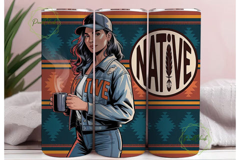 Native Woman Tumbler Wrap PNG Sublimation PixelChick 
