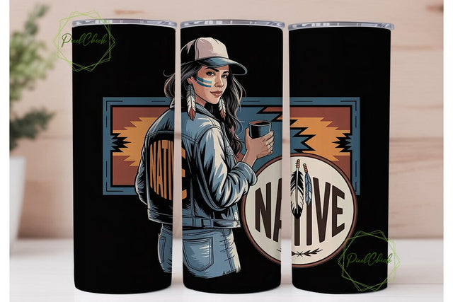 Native Woman Tumbler Wrap PNG Sublimation PixelChick 