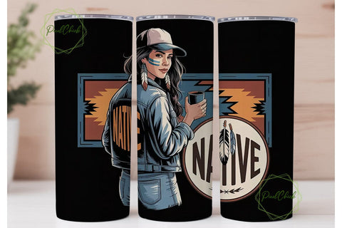 Native Woman Tumbler Wrap PNG Sublimation PixelChick 