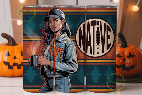 Native Woman Tumbler Wrap PNG Sublimation PixelChick 