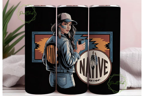 Native Woman Tumbler Wrap PNG Sublimation PixelChick 