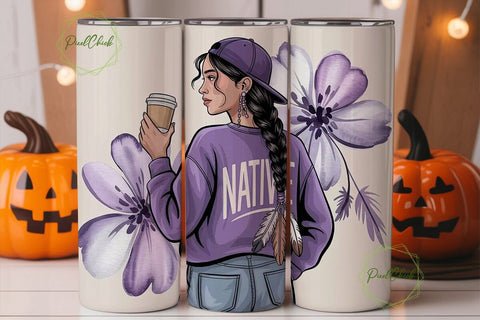 Native Woman with Coffee Tumbler Wrap Sublimation PixelChick 