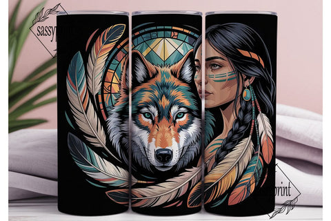 Native Woman & Wolf 20oz Tumbler Wrap Sublimation sassyprint 