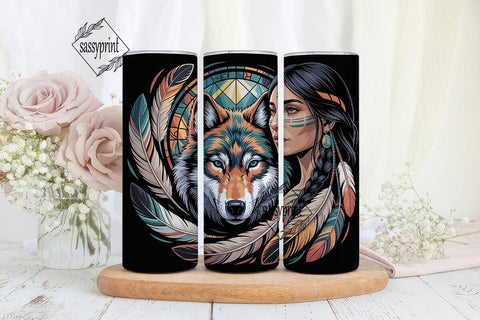Native Woman & Wolf 20oz Tumbler Wrap Sublimation sassyprint 