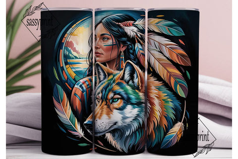 Native Woman & Wolf 20oz Tumbler Wrap Sublimation sassyprint 
