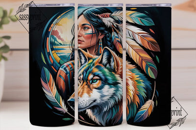 Native Woman & Wolf 20oz Tumbler Wrap Sublimation sassyprint 