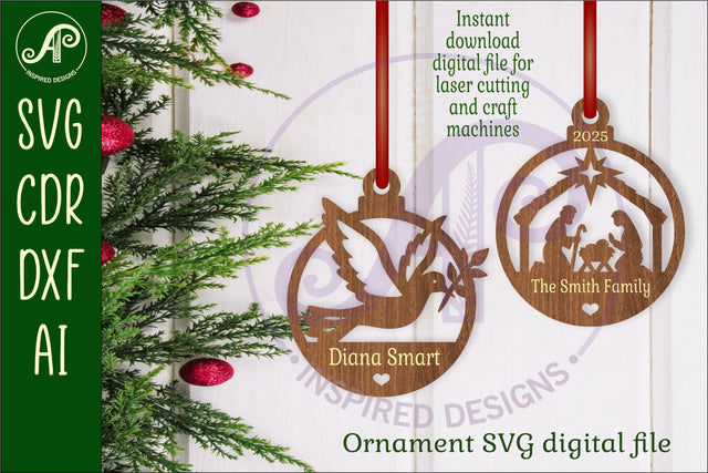Nativity and Dove Christmas Ornament SVG SVG APInspireddesigns 