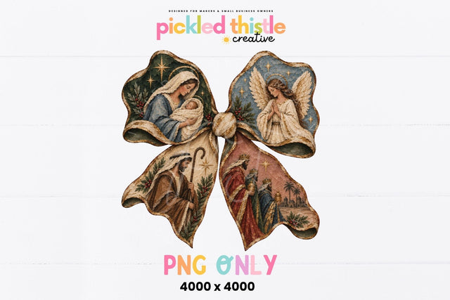 Nativity Bow PNG, Christian Christmas Bow Design Sublimation Pickled Thistle Creative 