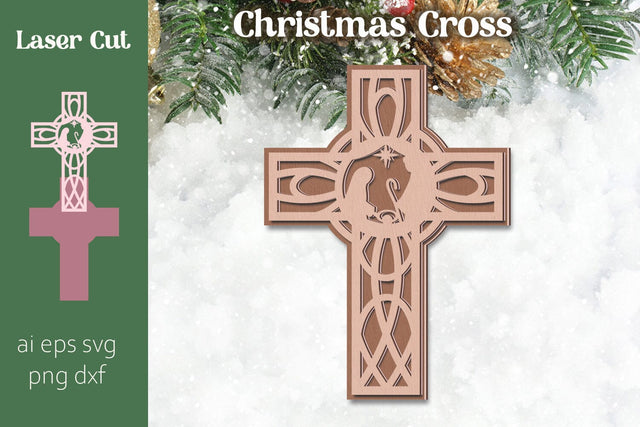 Nativity Christmas cross, Religious symbol laser cut, Layered svg SVG AnastasiyaArtDesign 
