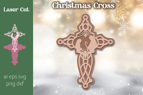 Nativity Christmas cross svg, Religious symbol laser cut SVG AnastasiyaArtDesign 