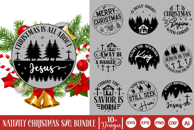 Nativity Christmas Svg Bundle, Christian Round Ornaments, Nativity Christmas SVG Design, Christian Round Ornaments, SVG Cut File, SVGs, Food & Drink, Print & Cut, Quotes and Sayings SVG DesignPlante 503 