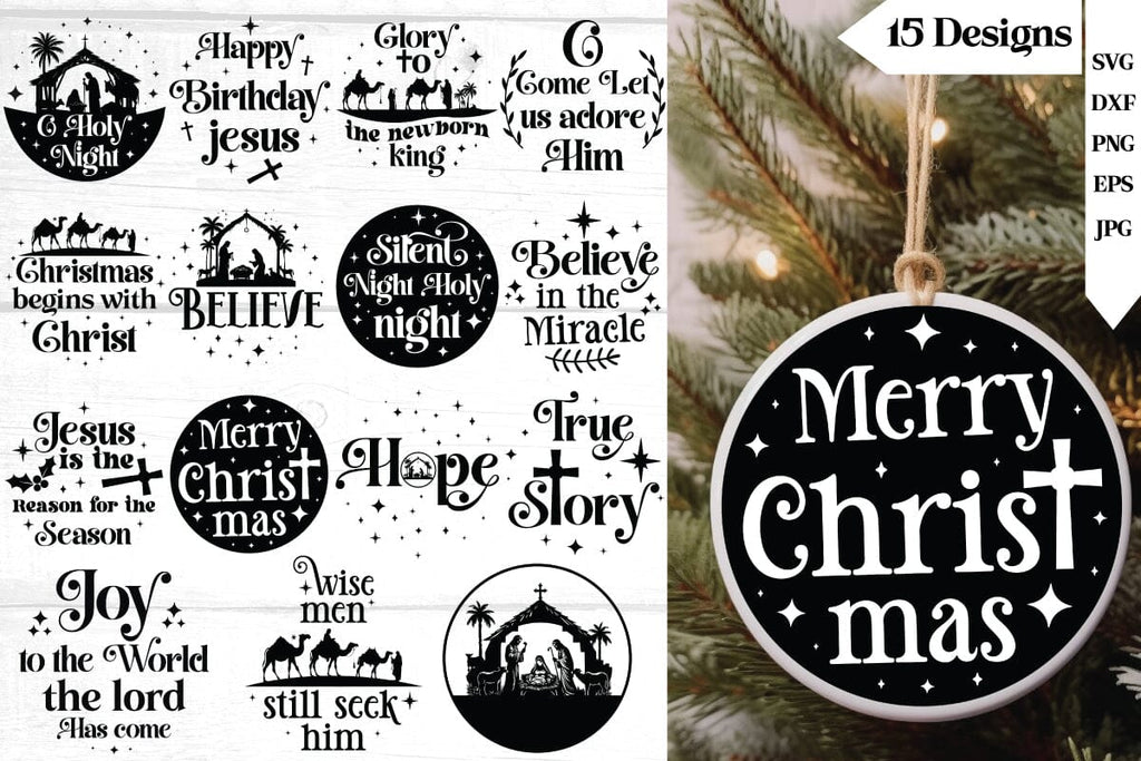 Nativity Christmas Svg Bundle, Christian Round Ornaments - So Fontsy