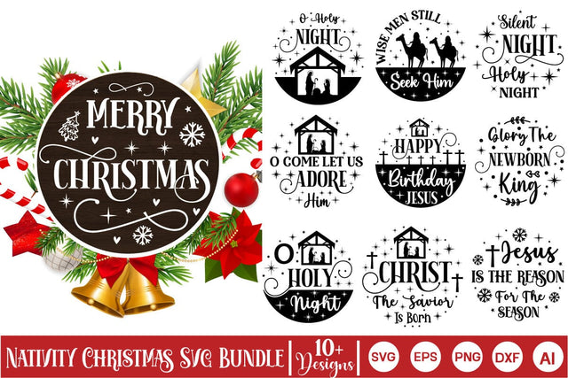 Nativity Christmas SVG Bundle, Christian Round Ornaments, SVGs,Quotes and Sayings,Food & Drink,On Sale, Print & Cut SVG DesignPlante 503 
