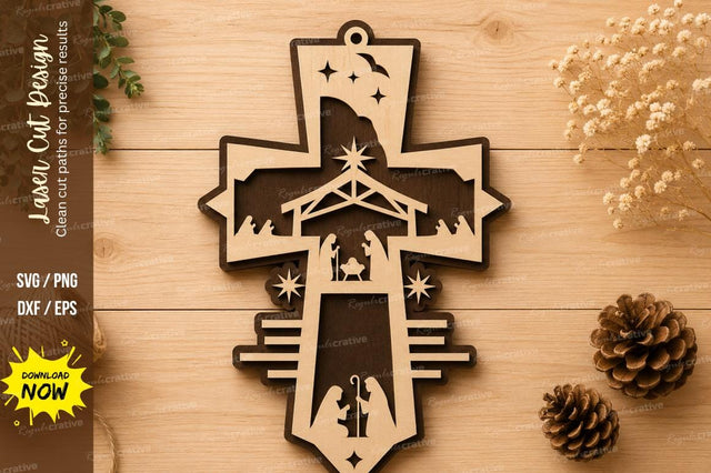 Nativity Cross Religious Laser Cut SVG Design SVG Regulrcrative 